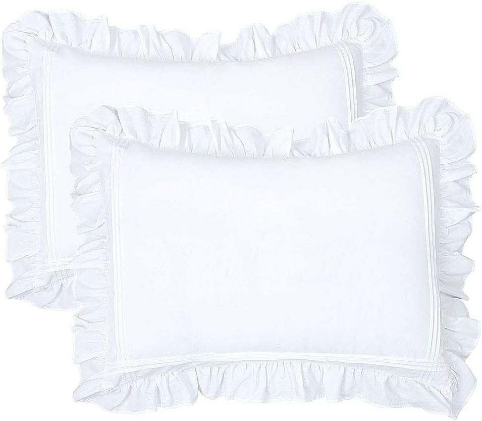 Ruffled Pillow Shams White Standard Set of 2 Lace Pillowcases Shabby Chic Bri... gallery