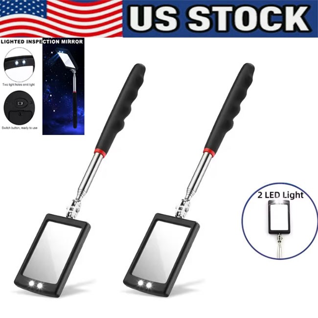 Inspection Mirror LED Lighted Mechanic Telescoping illuminate Swivel Extendable gallery