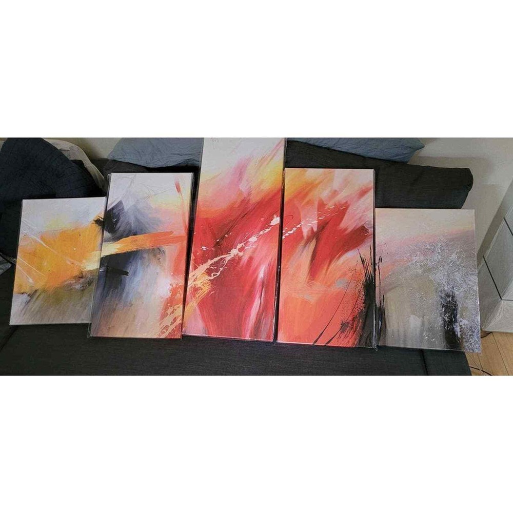 Abstract Multicolor Canvas Composition Wall Art Black Red 60 in. wide x 3