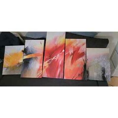 Abstract Multicolor Canvas Composition Wall Art Black Red 60 in. wide x 3