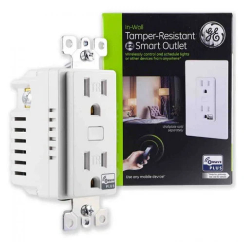 GE Z-Wave Plus In-Wall Tamper-Resistant Smart Outlet 14288 White 030878142885 gallery