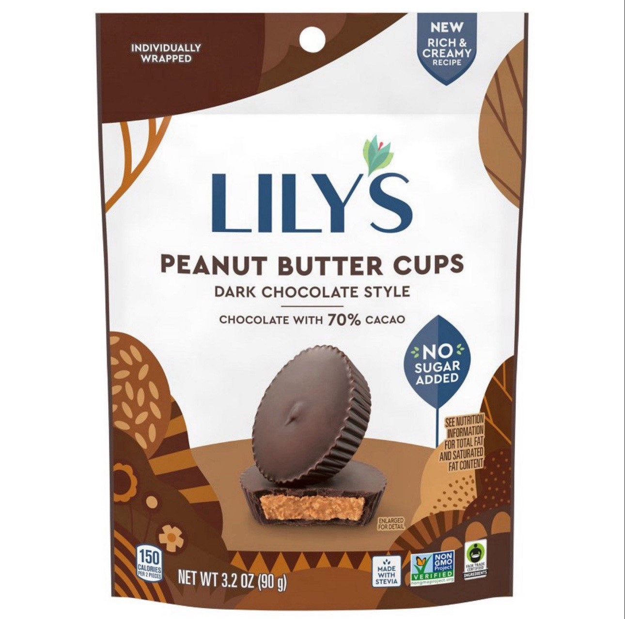 LILYS PEANUT BUTTER CUPS 70% CACAO Dark Chocolate 3.2 oz (12 BAGS) Bb4/26 gallery