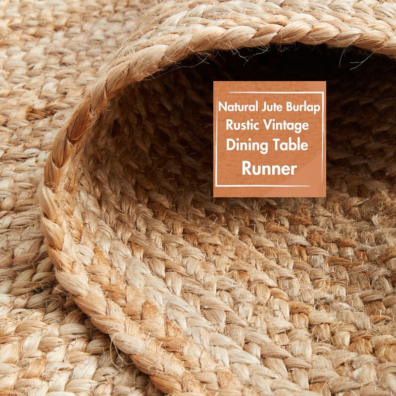 100% Natural Braided Jute Table Runner Rug Reversible Rustic Oval/Rectangle gallery