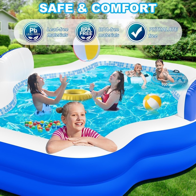 New Extra Large Inflatable Swimming Pool with Seats Pump, 10.1TF X 7.5FT Blow-Up gallery