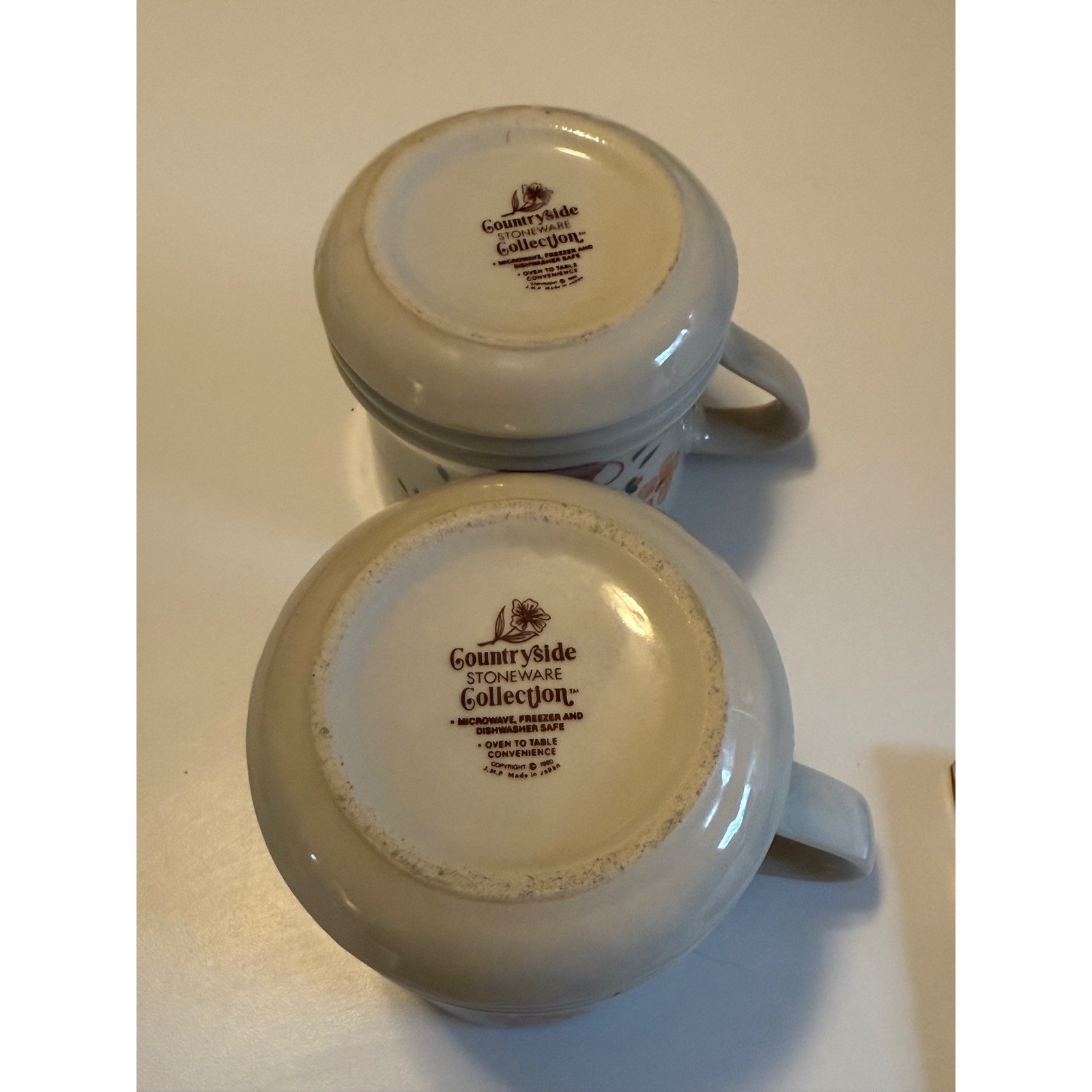Countryside Stoneware Collection Floral Basket Mugs Set of 2 Japan Vintage Cream gallery