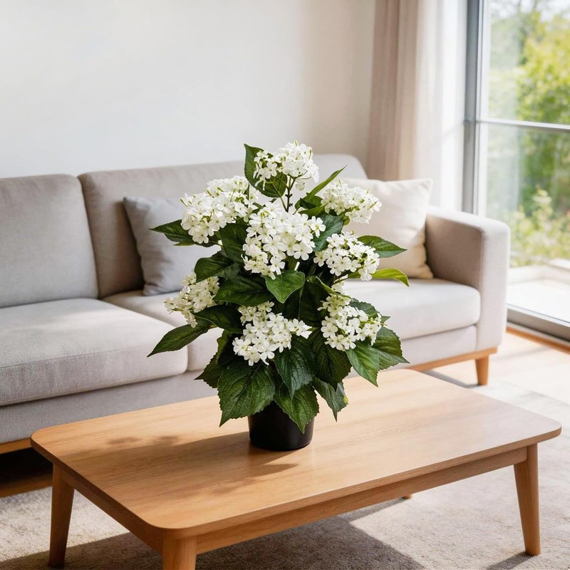 24 Inch Artificial White Hydrangea Potted Plant, 2 Pack Faux Silk Flower Bonsai gallery