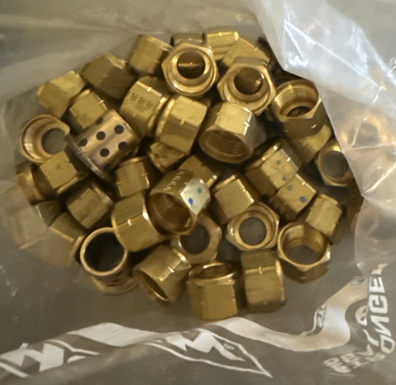 7/8” Brass Lavatory Supply Compression Nuts 3.4 Pounds & A Couple 1” Nuts & Misc gallery