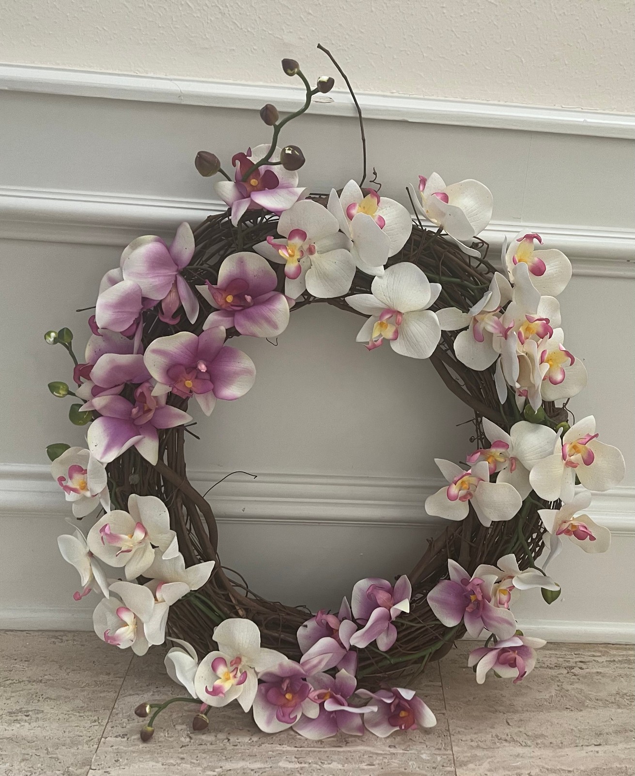 19 Inch Orchids Wreath for Everyday & Special Occasions, Dried Stems Backed gallery