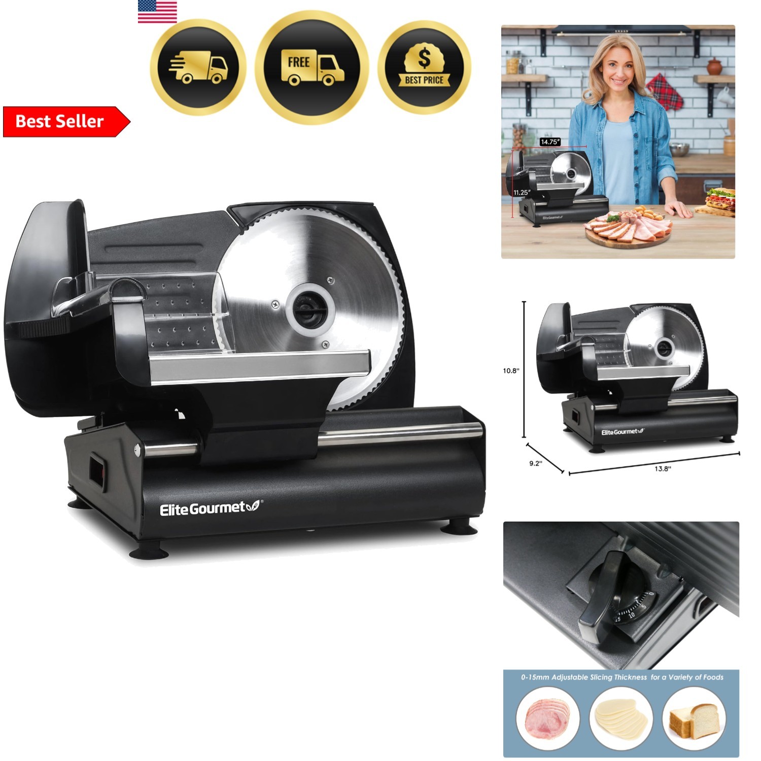 Electric Food Slicer With Removable Blade Adjustable Thickness Kitchen Meat C... gallery