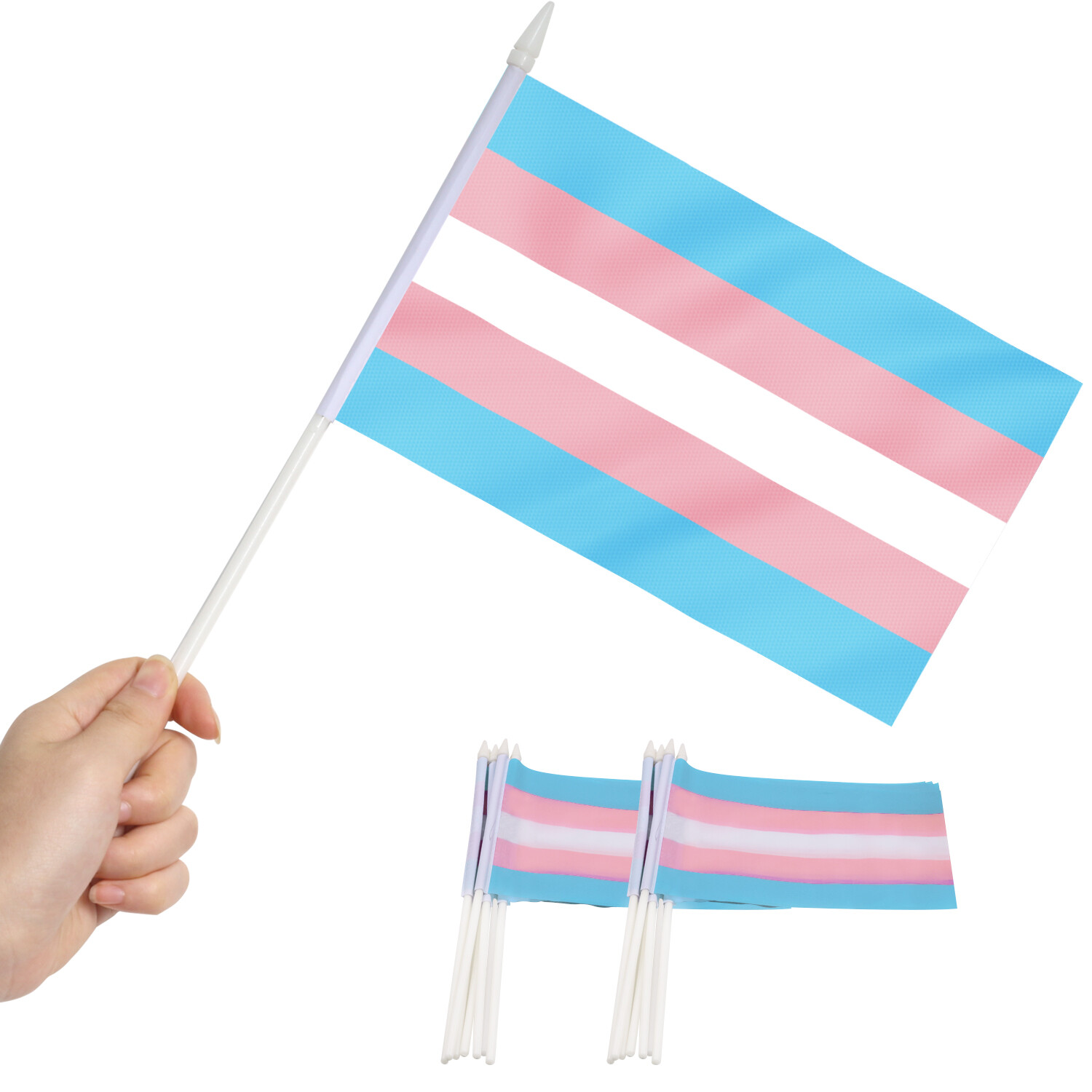 Anley 12 Pack Transgender Stick Flag 5x8 inch HandHeld Mini Flag gallery