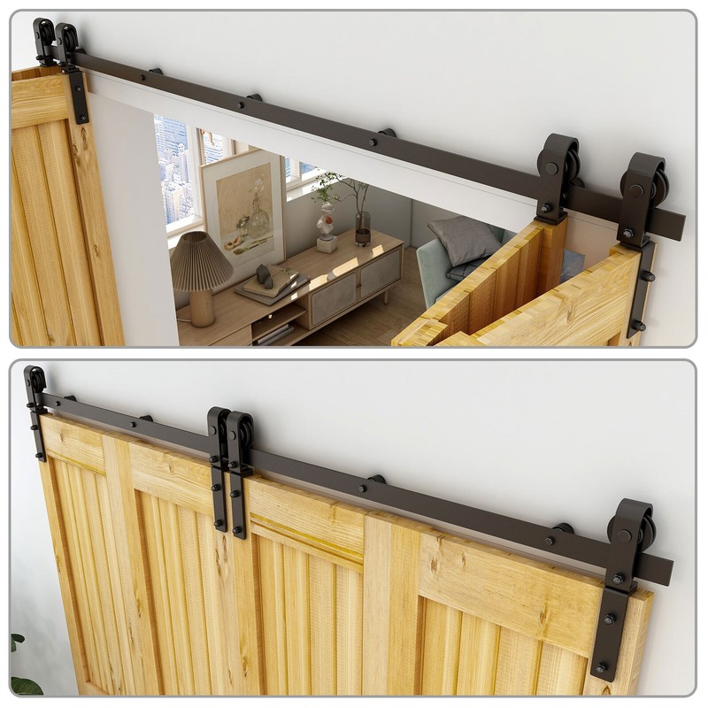 Bifold Sliding Barn Door Hardware Kit Top Mount Roller Flat Track Heavy Duty gallery