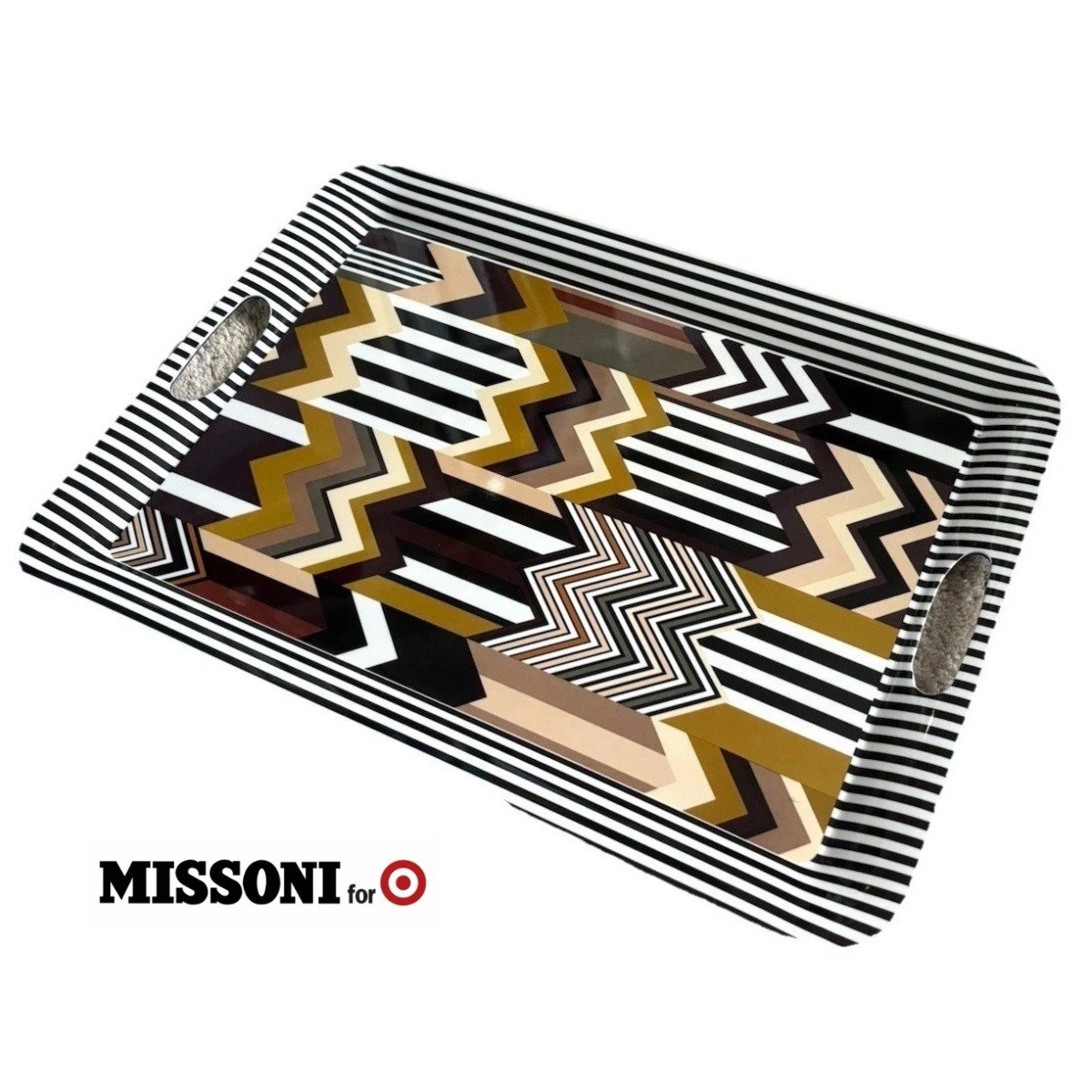 Missoni Target Zig Zag Chevron Serving Tray Large 20" Brown Black Designer Party gallery