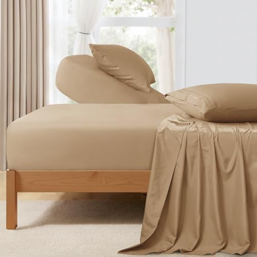 Split Head King Sheet Set - 4 Pieces Flex Top King Sheets for Adjustable Taupe gallery