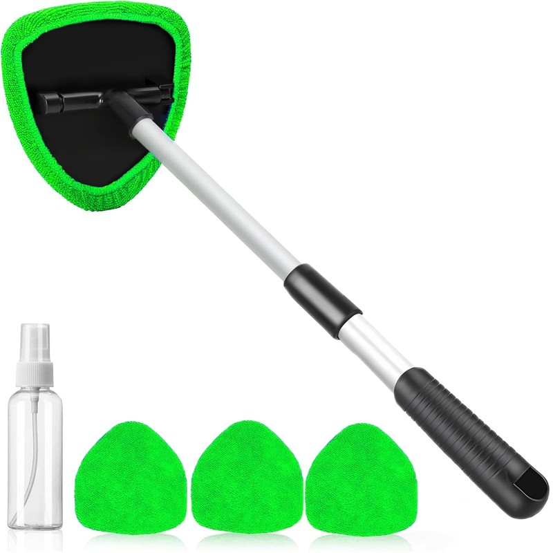 Car Windshield Cleaning Tool with Extendable Handle & 4 Washable Microfiber Pads gallery