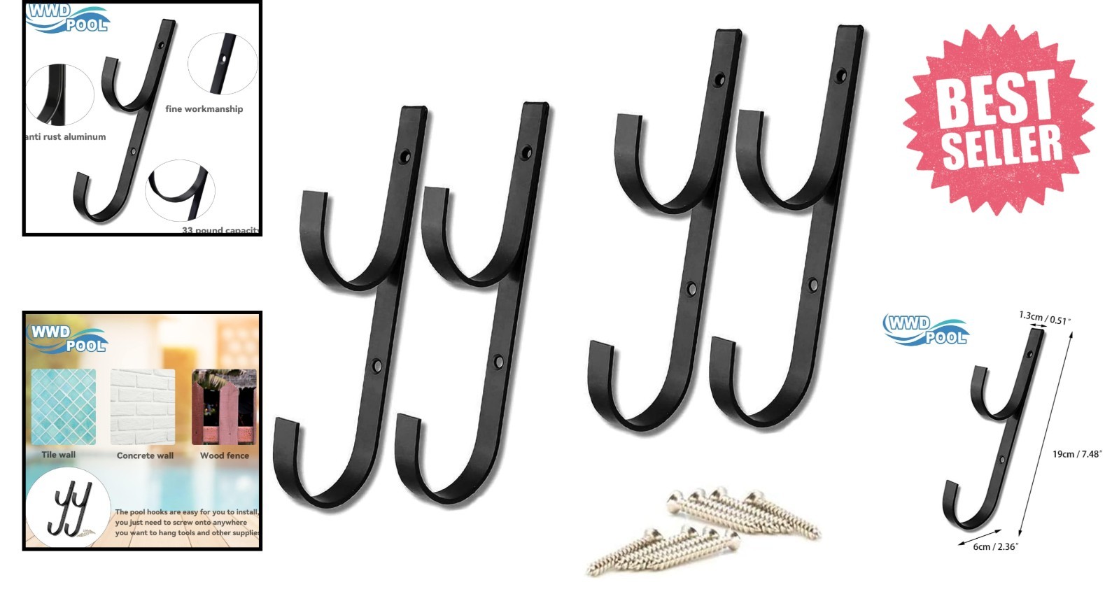 33 lbs Capacity Heavy Duty Pool Equipment Hooks - 2 Pack for Easy Organizing gallery