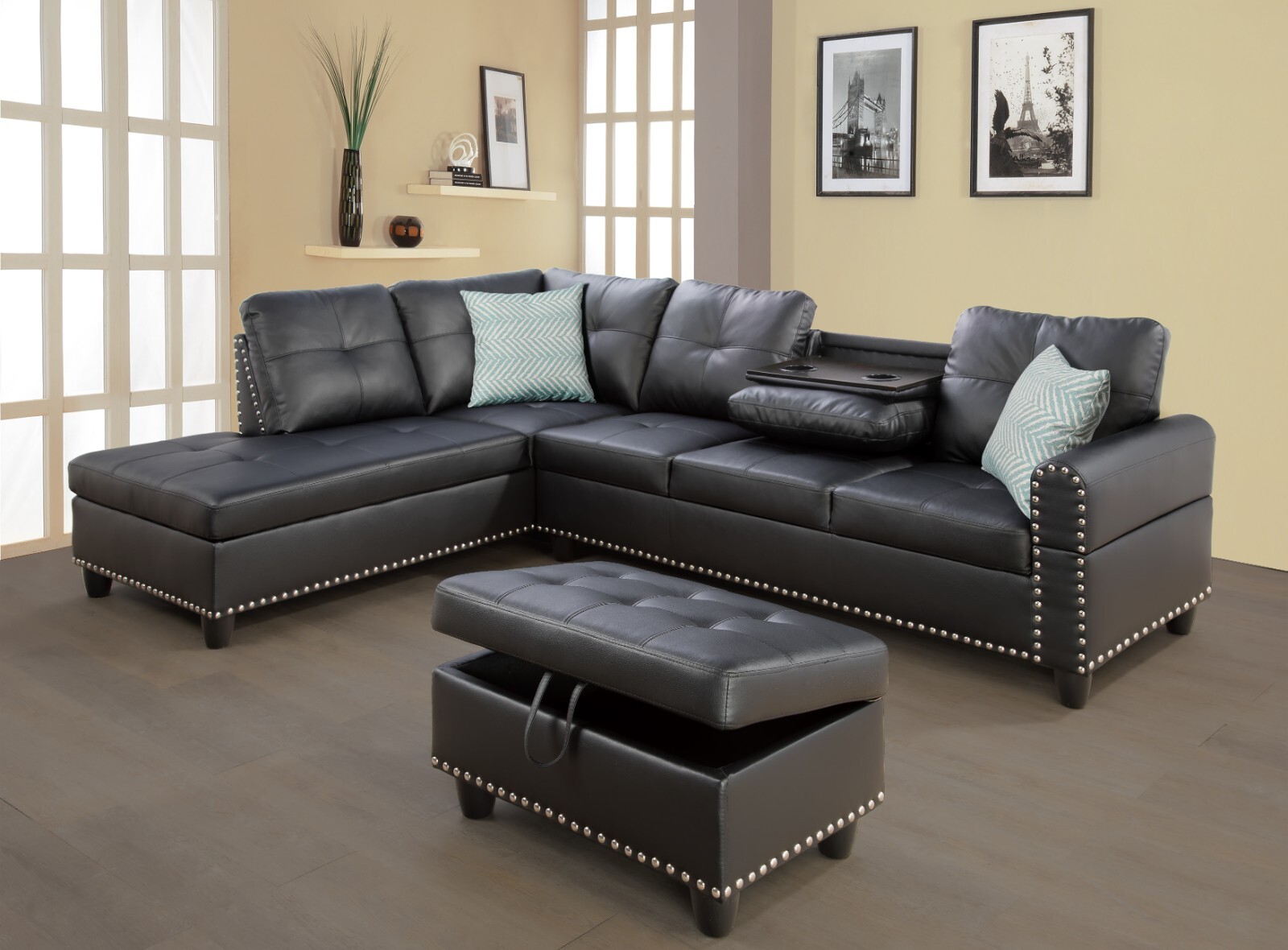 Faux Leather Sectional L-Shaped Sofa Set Living Room Couch w/ Storage Ottoman gallery