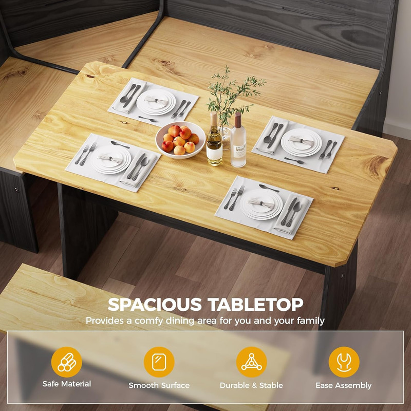 Solid Wood Corner Dining Table Set L Shape Bench Kitchen Nook 4-6 gallery