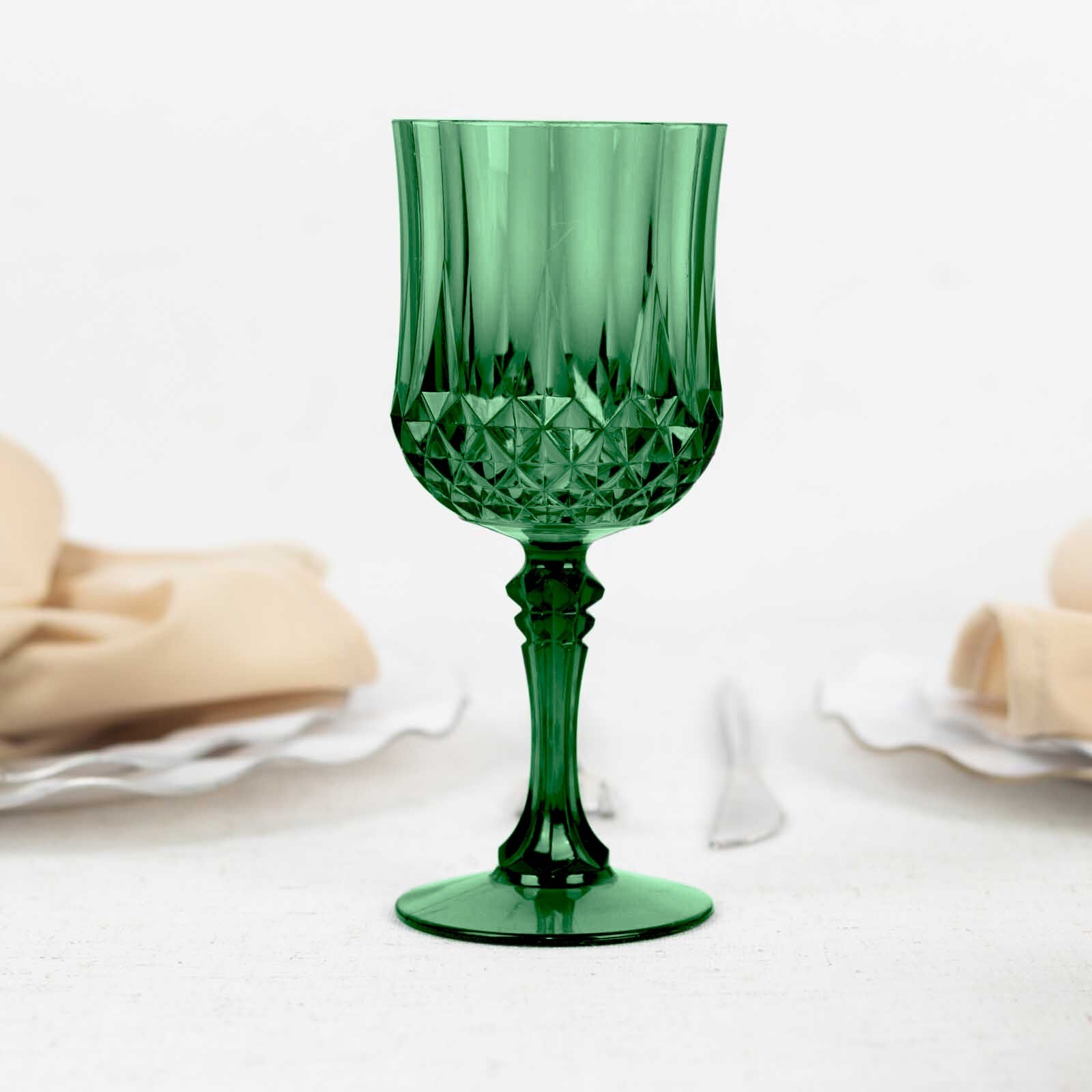 HUNTER GREEN 6 Plastic 8 oz Crystal Cut Goblets WINE GLASSES Party Events gallery
