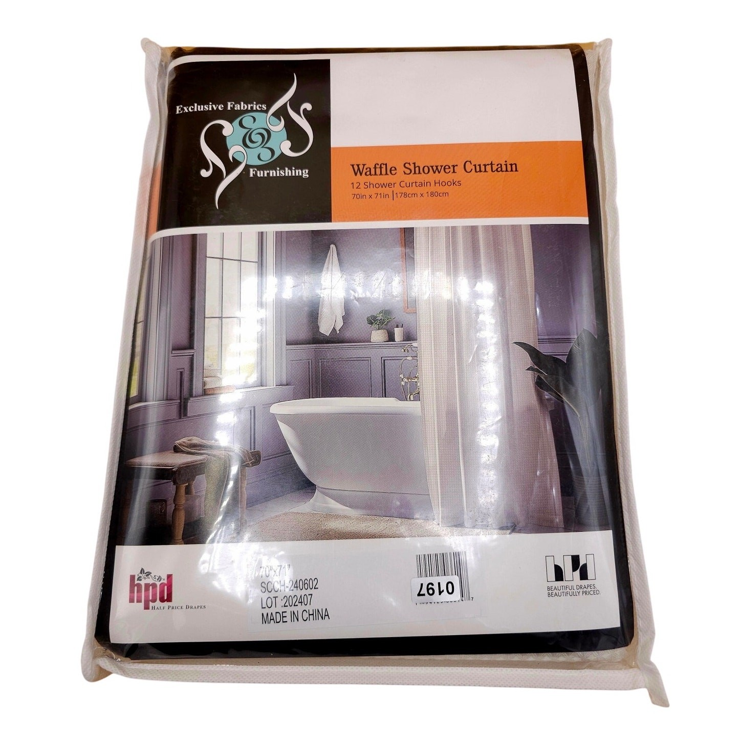 Half Price Drapes Modern Waffle Shower Curtain 12 Hooks 70x71 Beige Washable NIB gallery