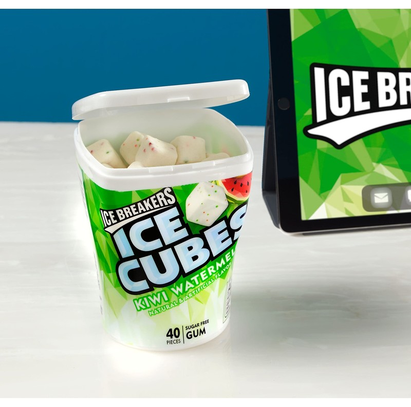ICE BREAKERS Ice Cubes Kiwi Watermelon Sugar Free Chewing Gum Bottles, 3.24 oz gallery