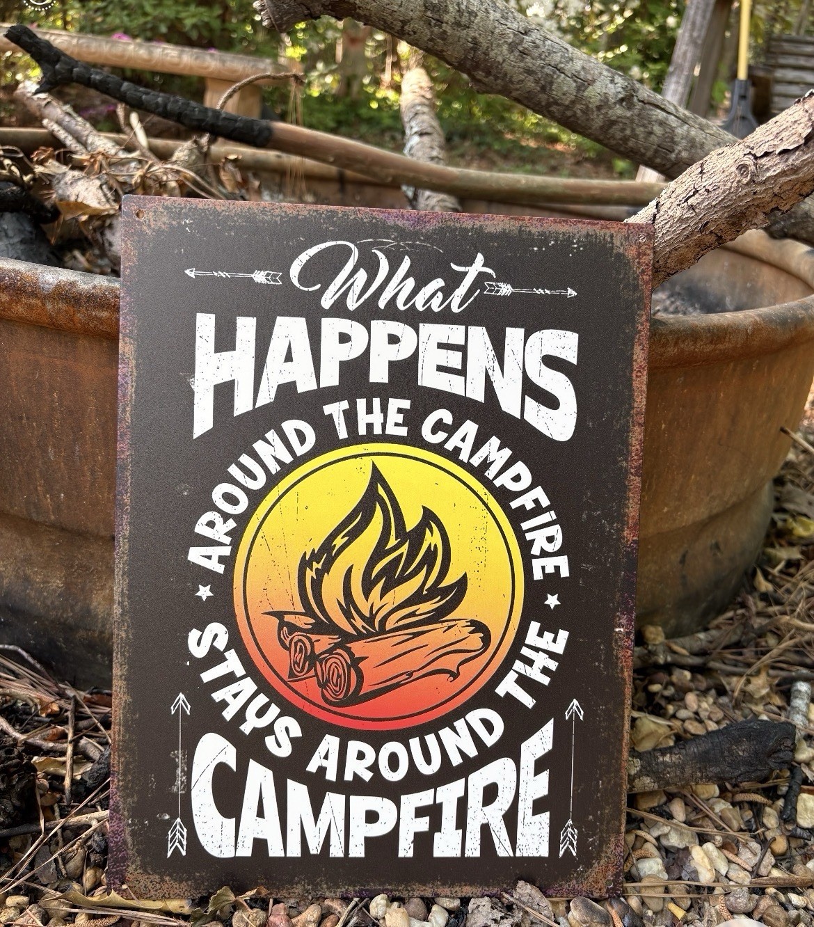 Decorative Campfire Metal Wall Sign Rustic Vertical Rectangle Graphic Print gallery