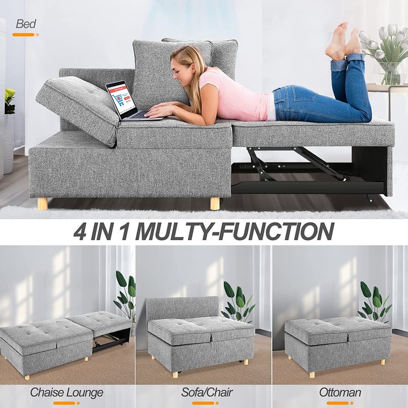 71IN Sofa Bed 4-in-1 Convertible Sleeper Chair Single Recliner w/2 Throw Pillows gallery