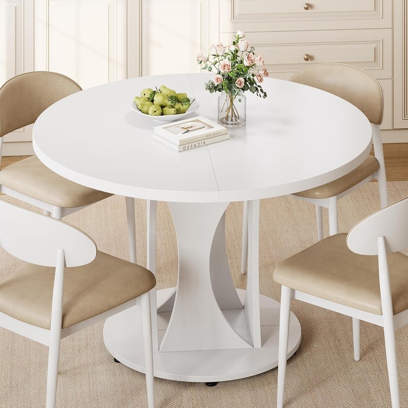 59" Extendable Round Dining Table 6-8 Kitchen Table W/ Sturdy Double Arc Base gallery