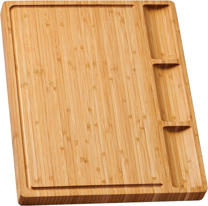 Reversible 17" Bamboo Cutting Board with Juice Grooves and Compartment Design gallery