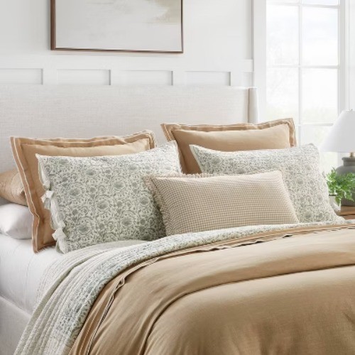 Decorative Border Cotton Slub Print Quilt Sham Light Teal Green – Threshold™ gallery