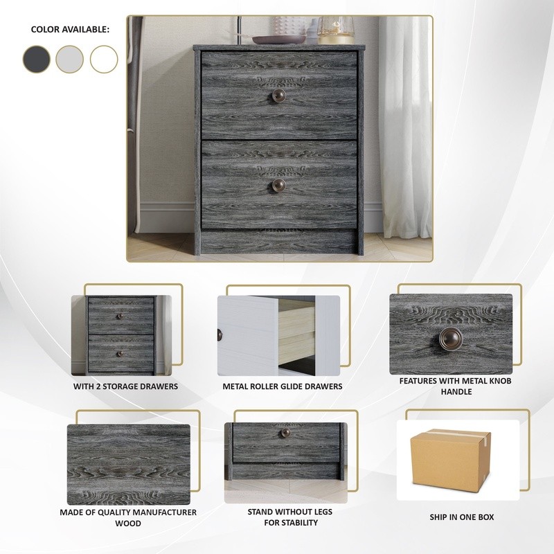 Versatile Nightstand 2 Drawers Multifunctional Table Easy Assembly Storage New gallery
