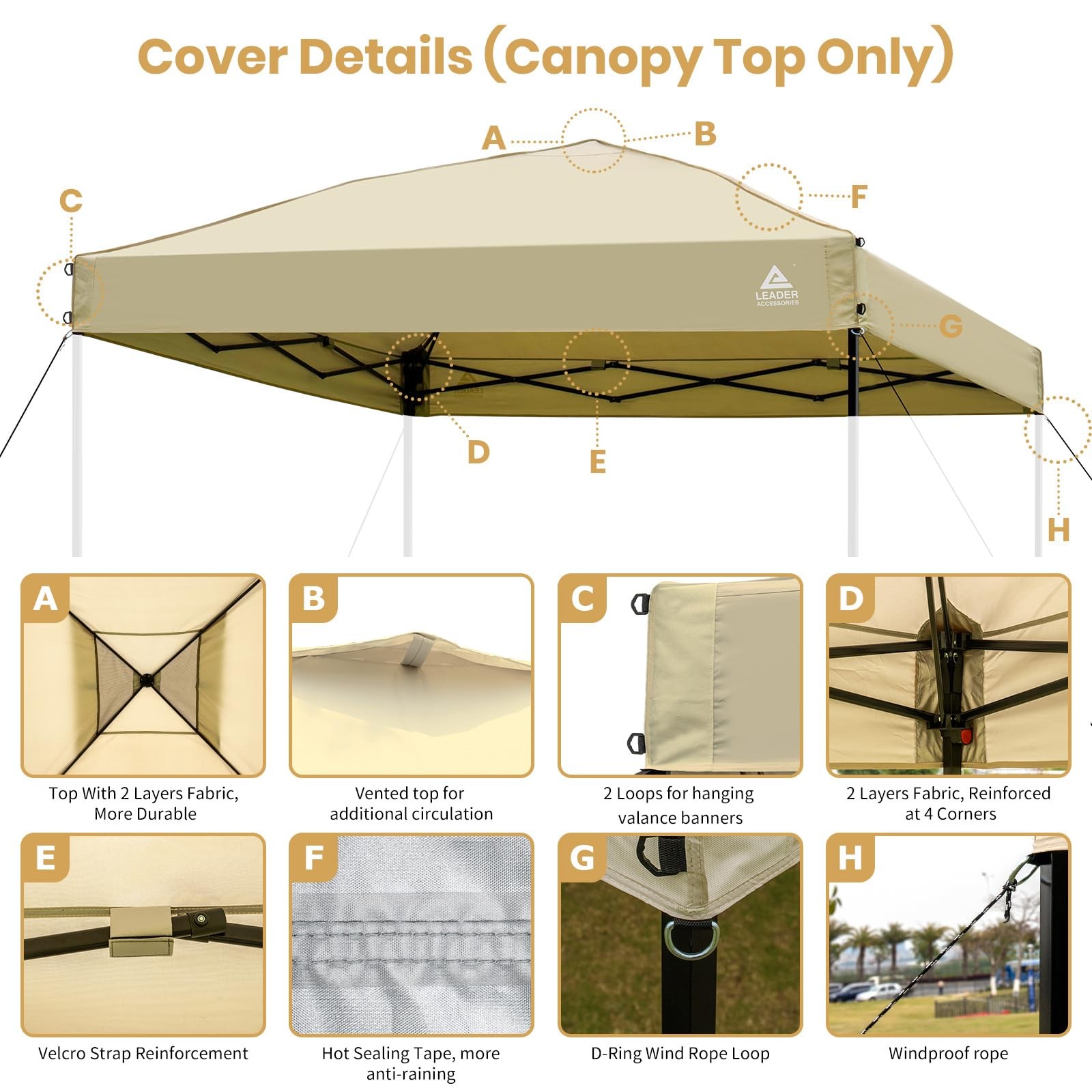 Leader Accessories Replacement Canopy Top Cover For 10 X 10 Straight Leg Pop Up gallery