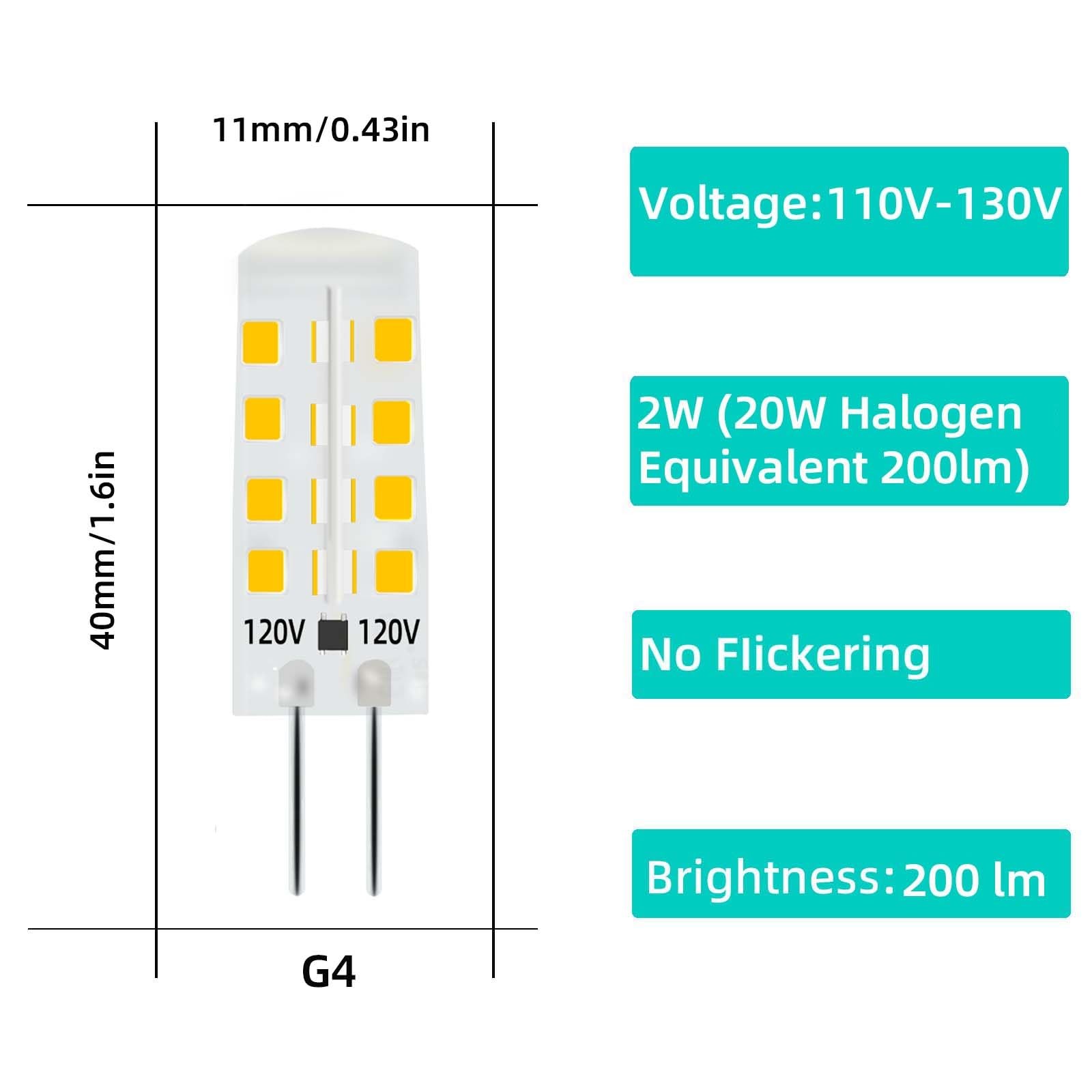 G4 120V Led Light Bulb 2w 20w Halogen Equivalent 200lm Warm White 3000K Pack ... gallery