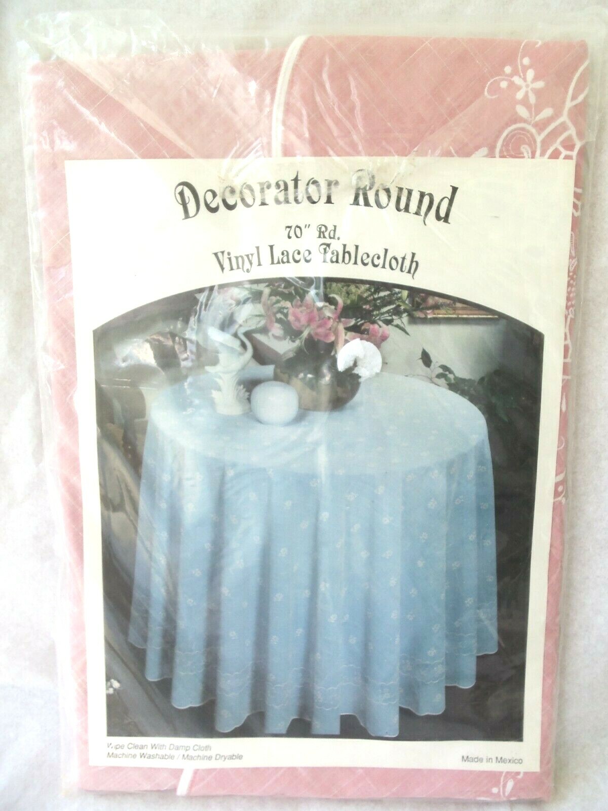 Vtg Round Tablecloth Vinyl Lace 70 Inches Round! NEW! DUSTY ROSE PINK! gallery