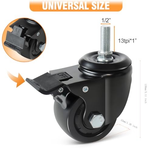 3" Heavy Duty Threaded Stem Casters (1/2"-13 x 1) - 4400lbs Capacity Set of M12 gallery