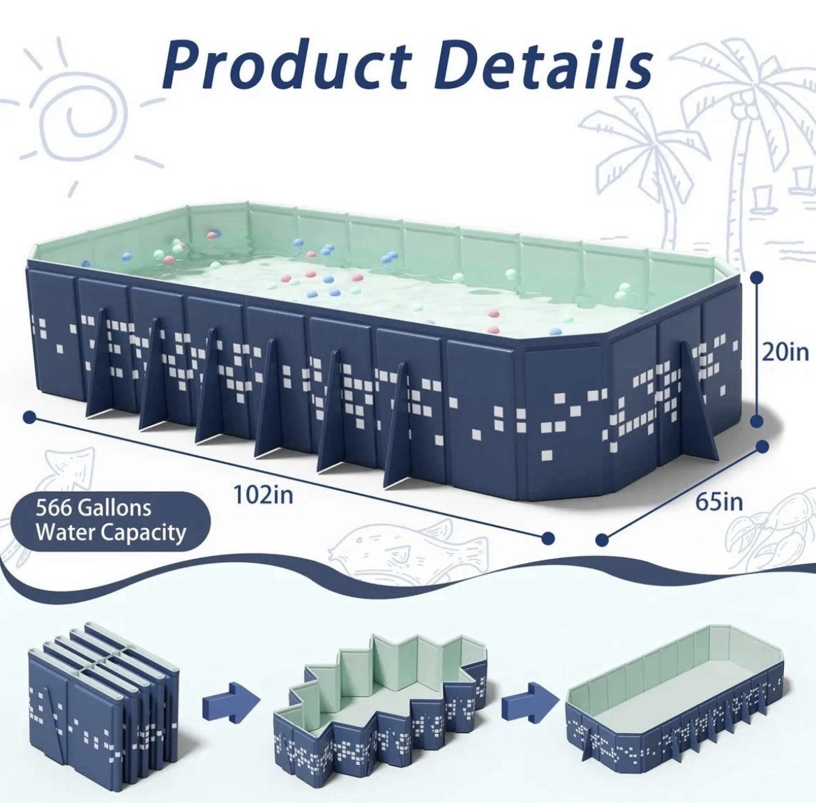 Large Folding Family Swimming Pool 6302CH 102"x65"x20" 🔥 gallery