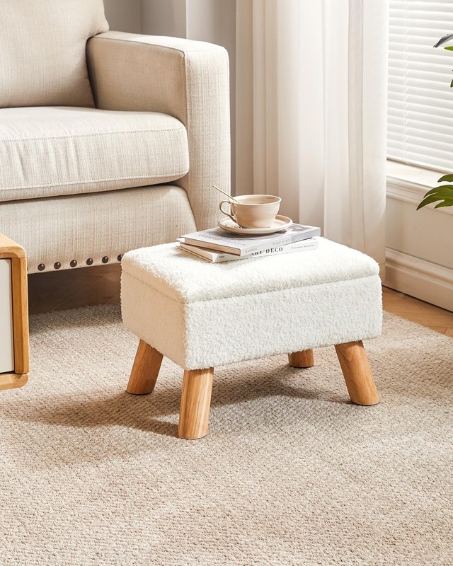 Small Storage Ottoman Foot Stool Padded Seat Teddy Velvet White UHBD042W gallery
