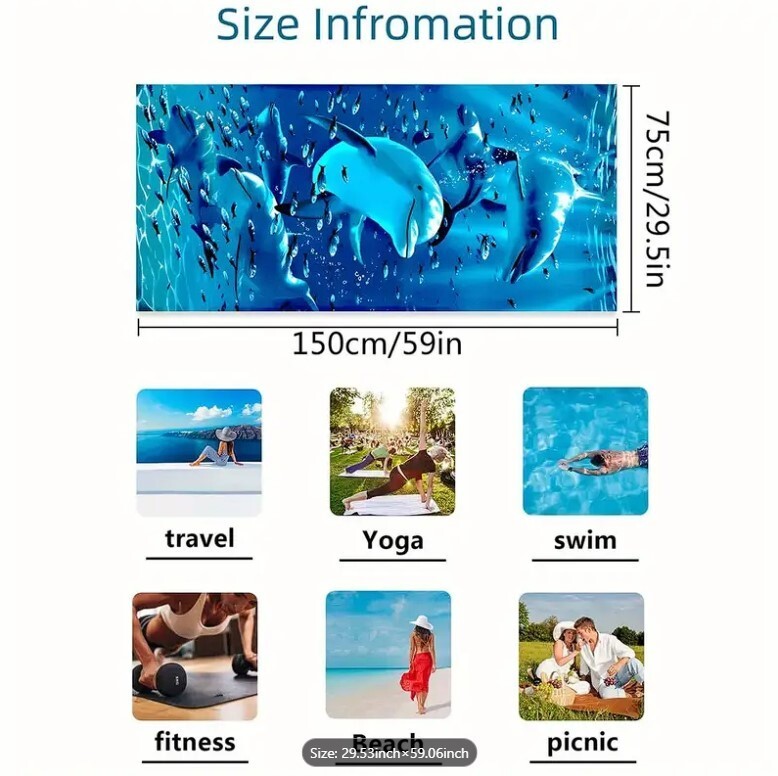 Dolphin Pool/Beach Towel Soft, Fast Dry, 29.5 x 59 inches gallery