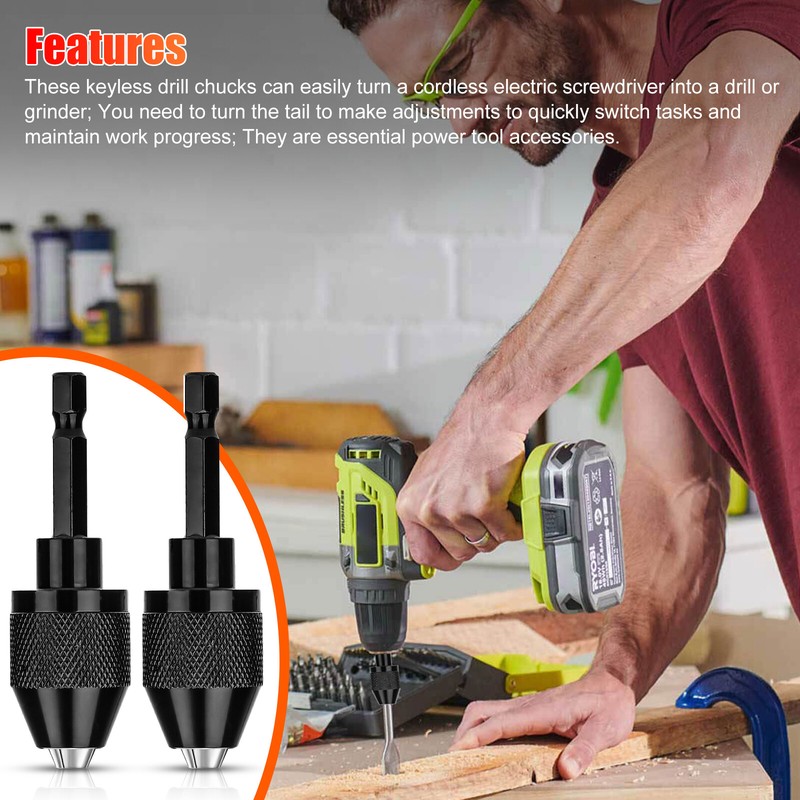 2/4x 1/4"Hex Shank Keyless Chuck Adapter Drill Bit Quick Change Driver Converter gallery