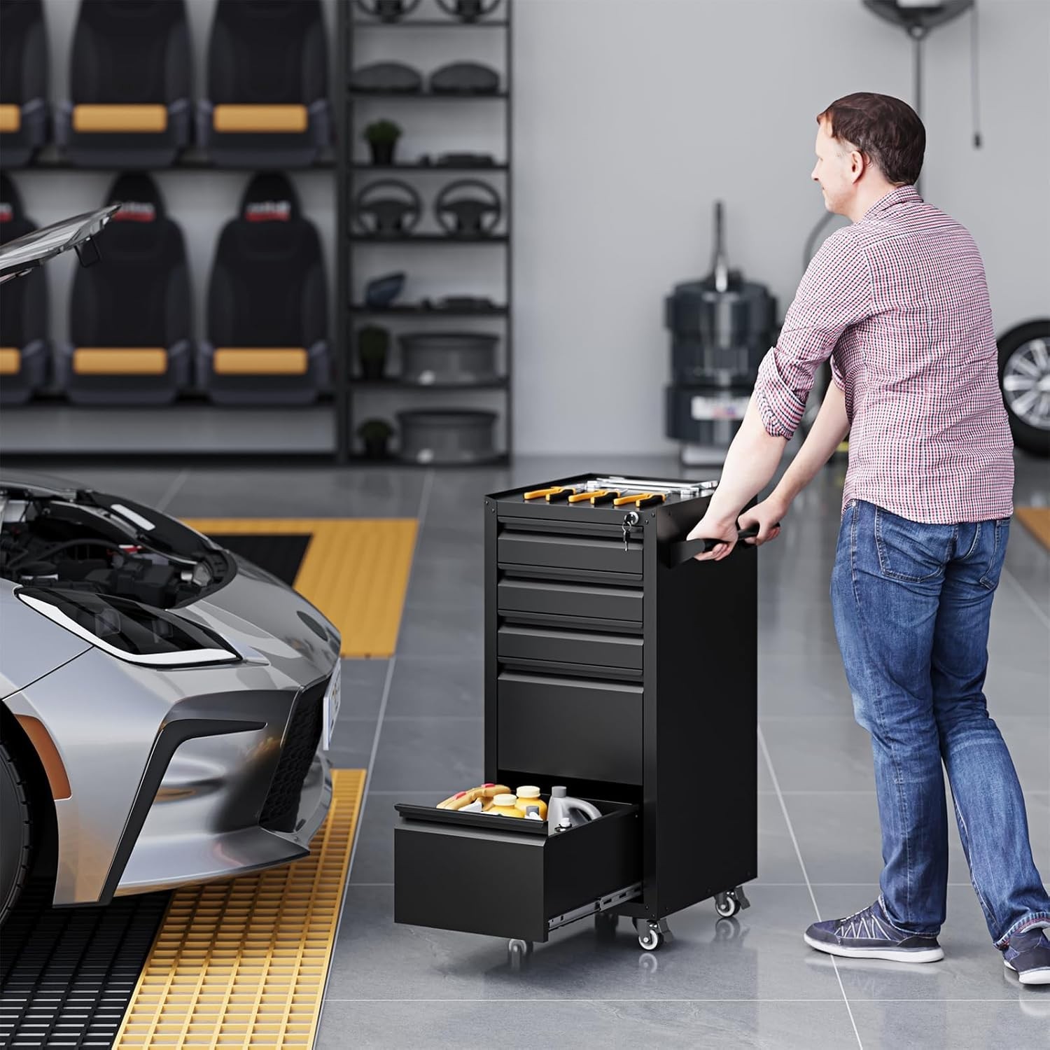 5-Drawer Metal Tool Storage Cabinet with Wheels Rolling Tool Chest with Drawer gallery
