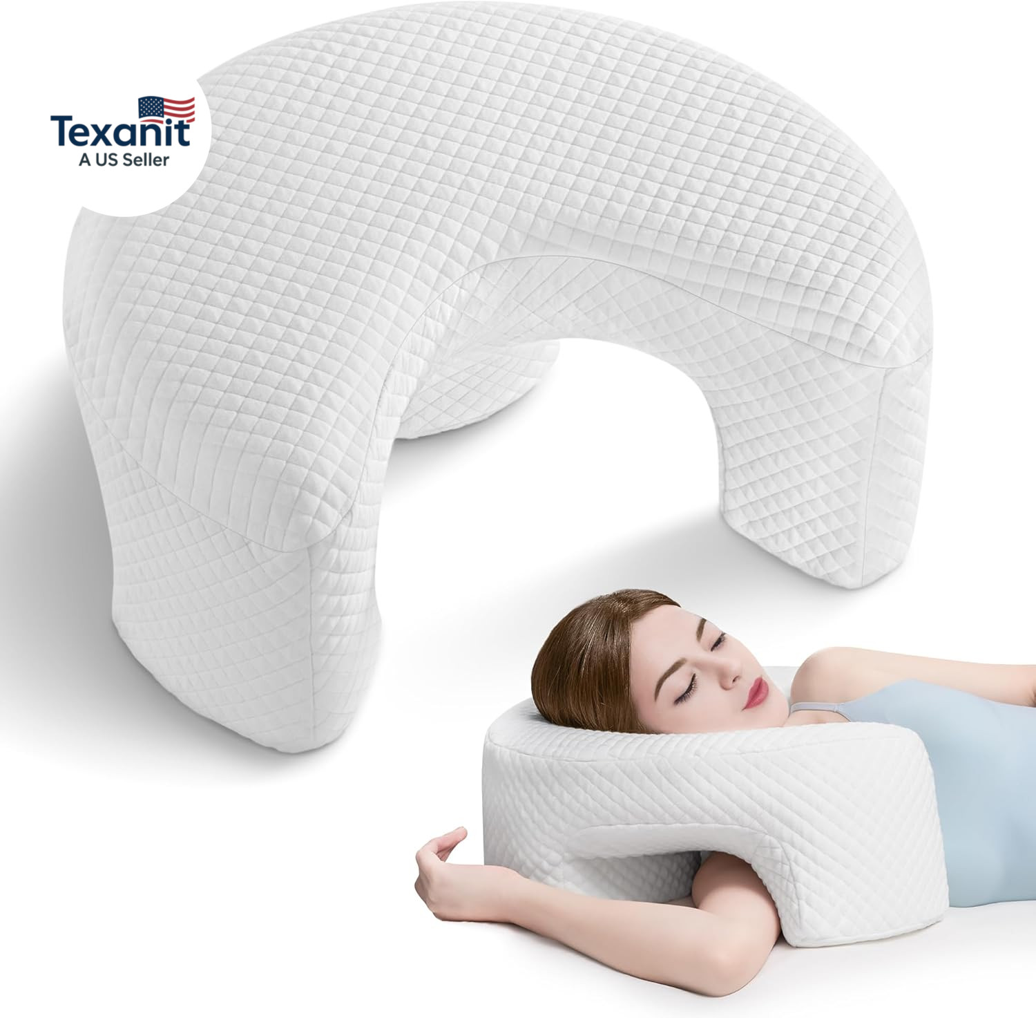 Side Sleeping Pillow with Arm Holes - Ergonomic Memory Foam Pillow for Cervical, gallery