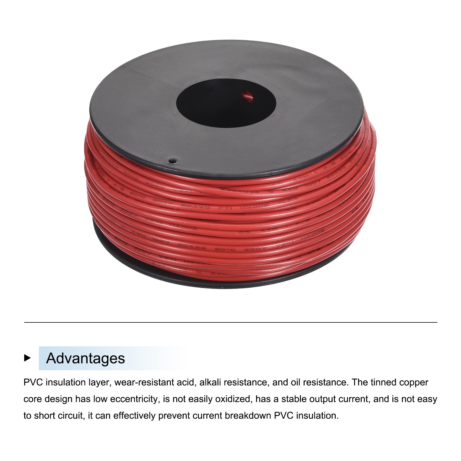 20AWG Stranded Wire PVC Hookup 30M/100ft Red, Electrical Wire UL1007 Spool gallery