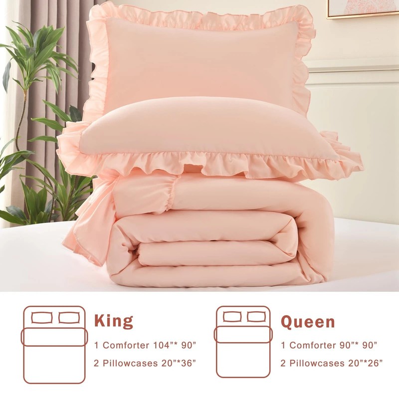 Blush Pink Comforter Set Queen, 3Pcs Comforters Queen Size Ruffle Farmhouse B... gallery