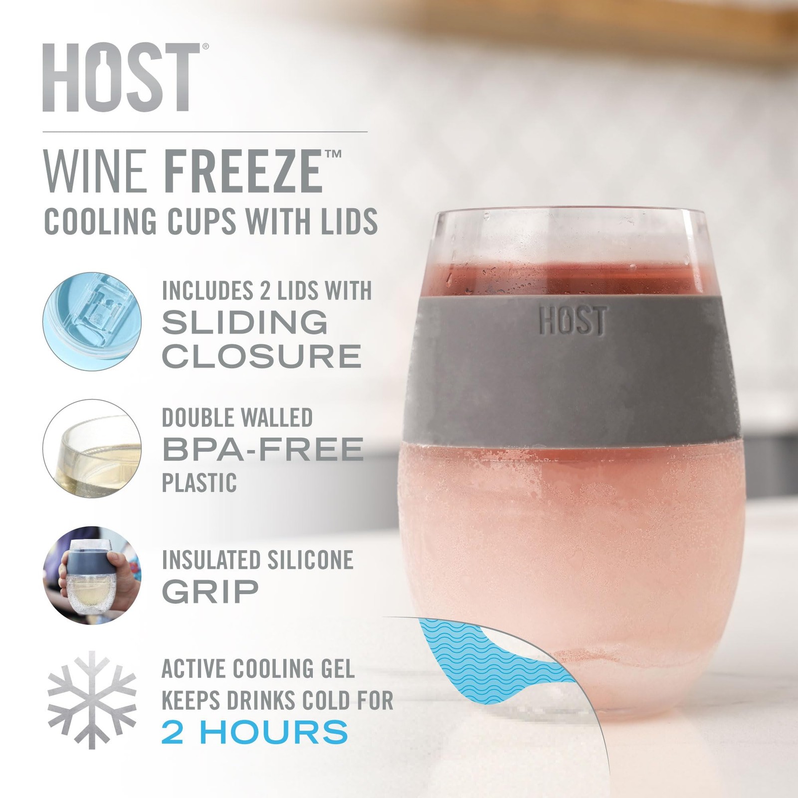 Host Freeze On the Go Stemless Wine Glasses with Lids for Red and White Wines... gallery