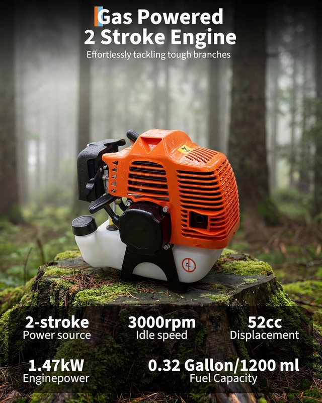 43cc/52cc Gas Powered Pole Saw 2-Cycle Engine 16FT Extension Pole Chainsaw 1.2L gallery
