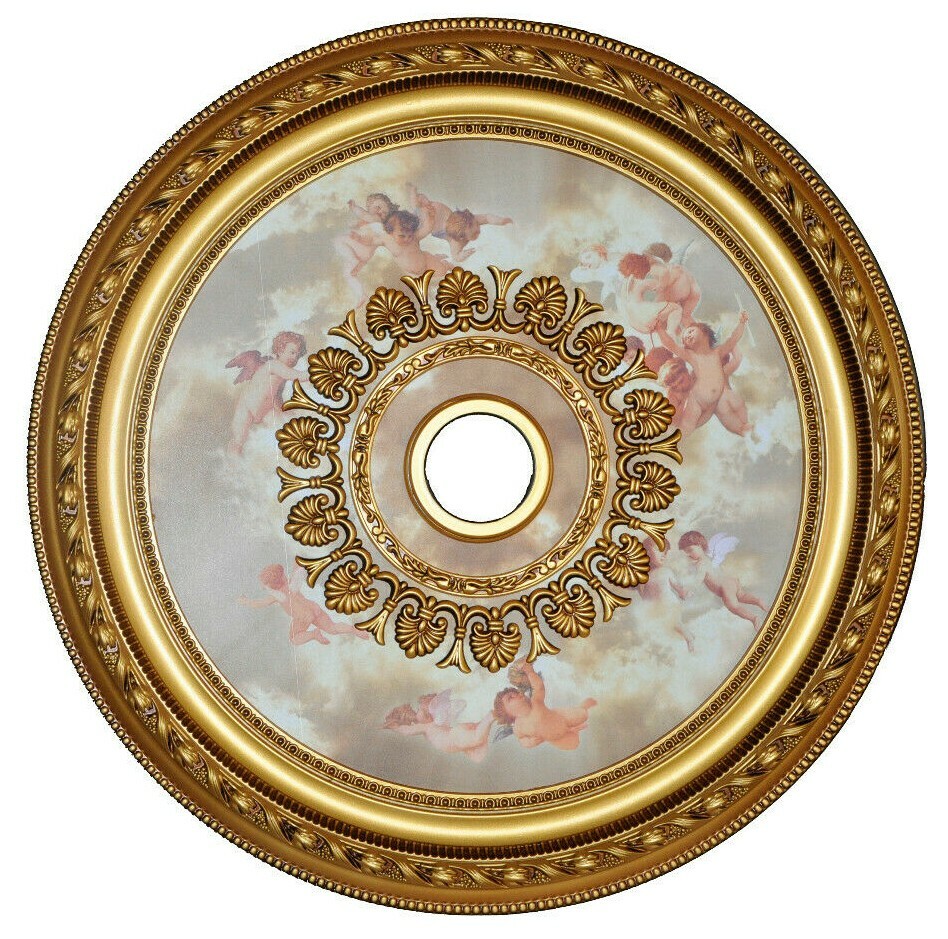 32" ROUND CHANDELIER CEILING MEDALLION ANGELS CLOUDS FOYER DINING ROOM BEDROOM gallery