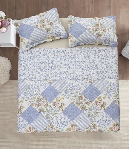 Patchwork, 3-Piece Quilt Set with 2 Shams, Reversible Quilt Set King Blue Rose gallery