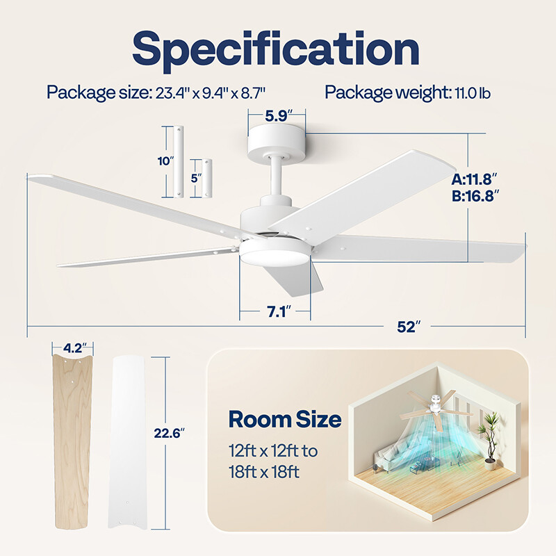 52'' Flush Mount LED Ceiling Fan with Light & Remote 6+1 Speeds, 3CCT, Dimmable gallery