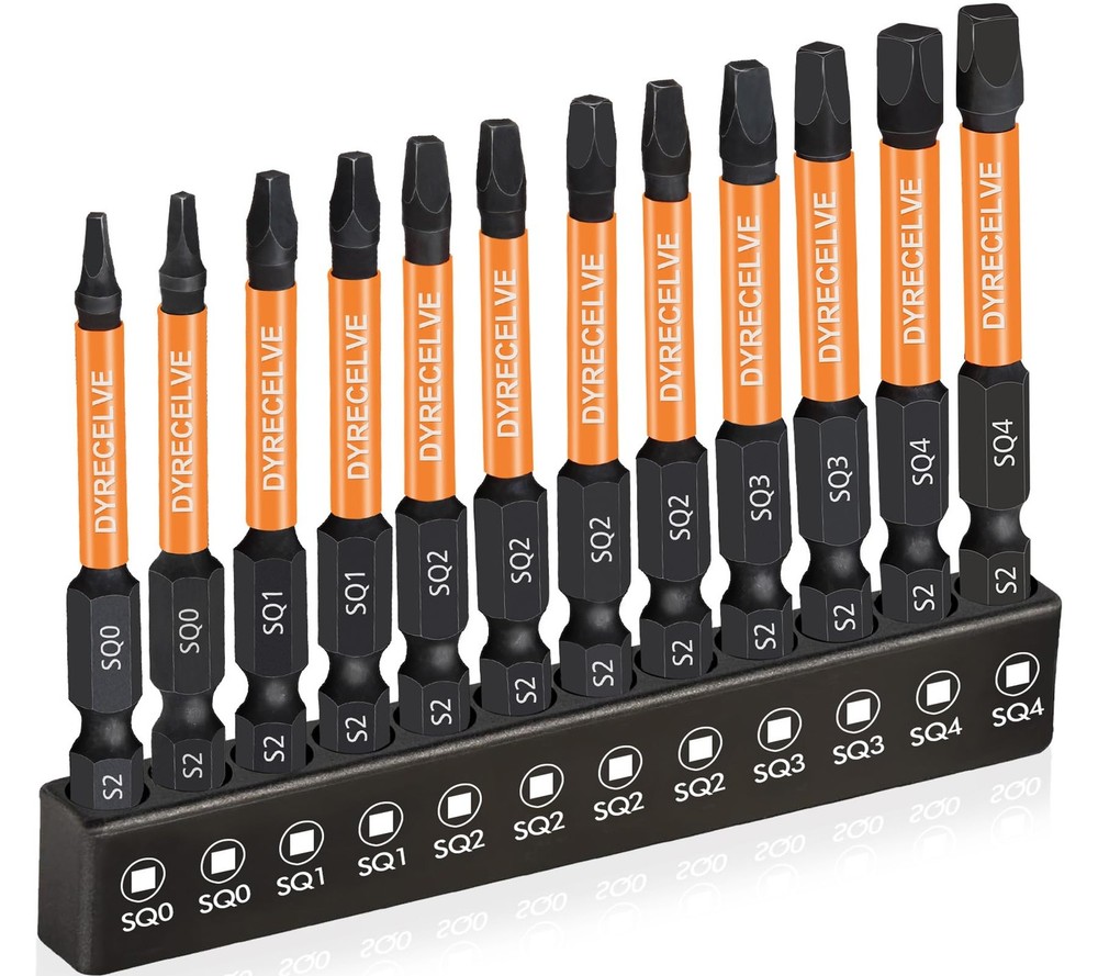12-Pack Square Drive Bits- PREMIUM S2 Alloy Steel Square Bit Set Magnetic Hea...