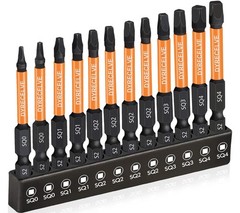 12-Pack Square Drive Bits- PREMIUM S2 Alloy Steel Square Bit Set Magnetic Hea…