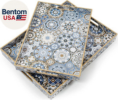 2 Pcs Serving Tray with Handles Bohemian Decorative Tray Large Ottoman Trays for